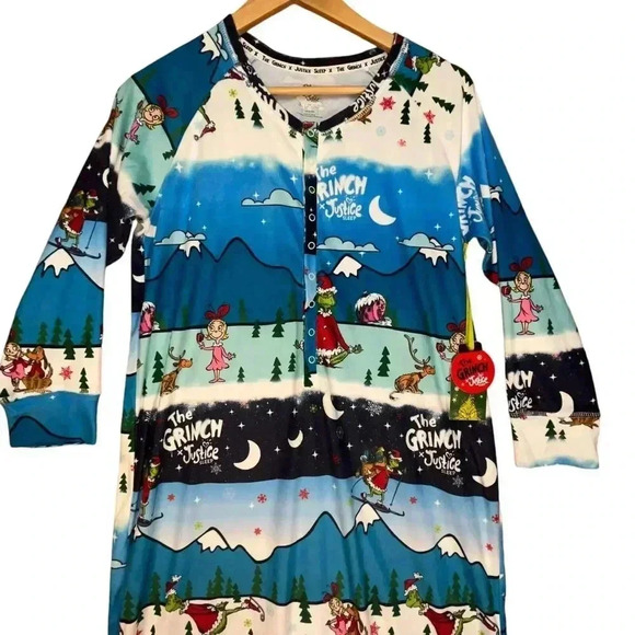 The Grinch Justice Sleep Girls NWT Multicolor Polyester One‎ Piece Sleepwear L - Picture 4 of 8